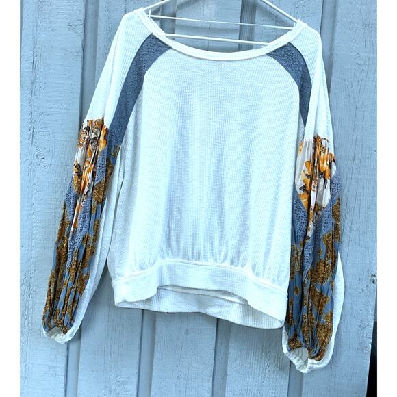 Free People Womens Casual Clash Light Waffle Knit Balloon‎ Sleeve Pullover - Picture 2 of 8